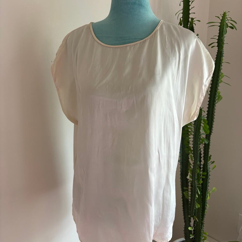 Pure Collection US 8/10 Ivory Silk Cap Sleeve Blouse Quiet Luxury Minimalist